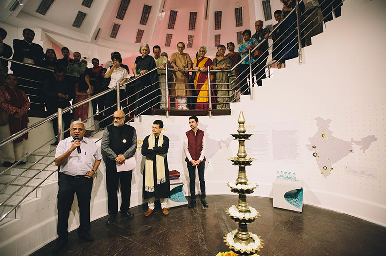 Rahul Mehrotra, second from left, at the exhibit opening
