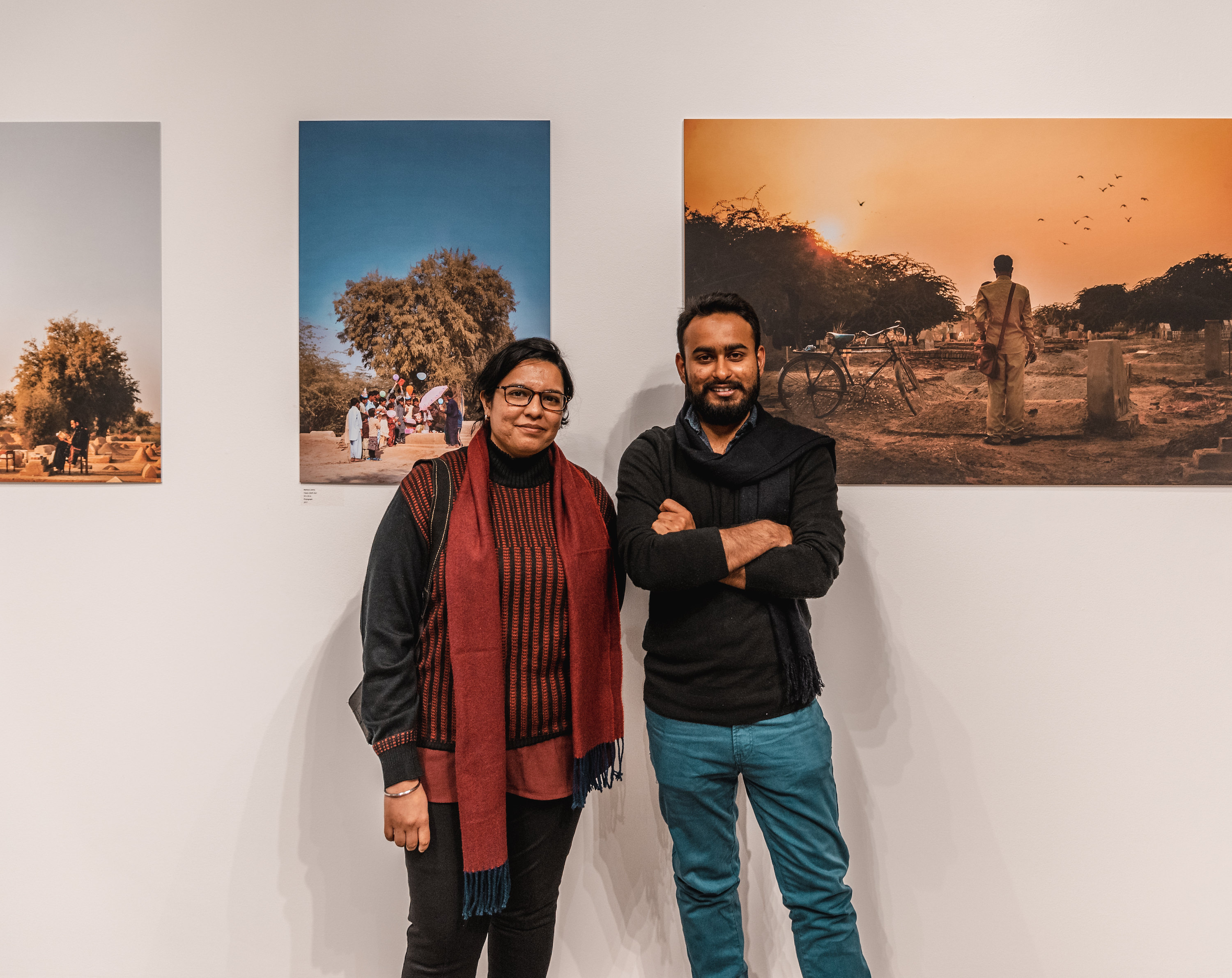 Krupa Makhija, left, and Mahbub Jokhio, right, in front of the exhibit.