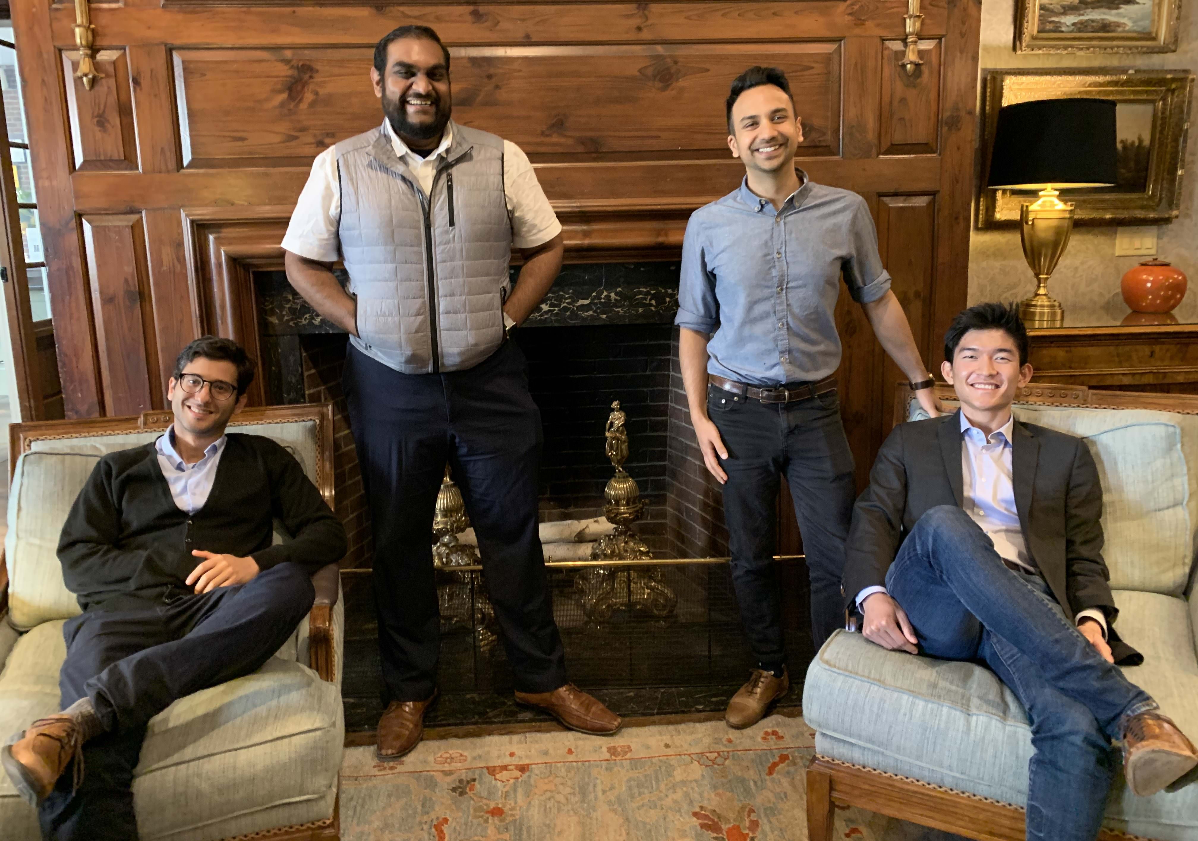 The four members of the Riskboard team wait for the decision at the Mittal Institute annual Seed for Change competition. From right to left: Ori Pleban, Arjun Bisen, Ryan Jiang, and Pradeepan Parthiban.