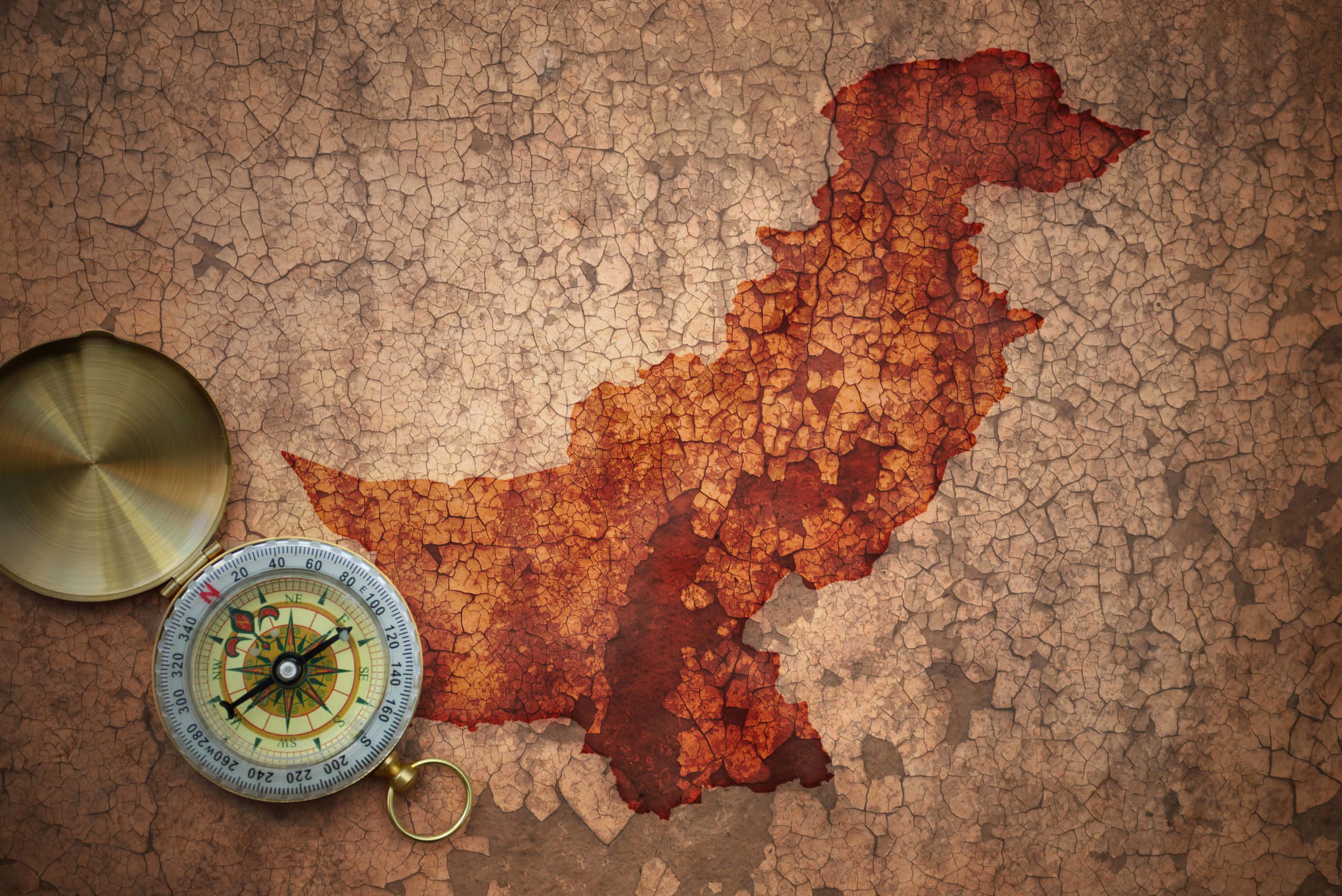 map of pakistan on a old vintage crack paper