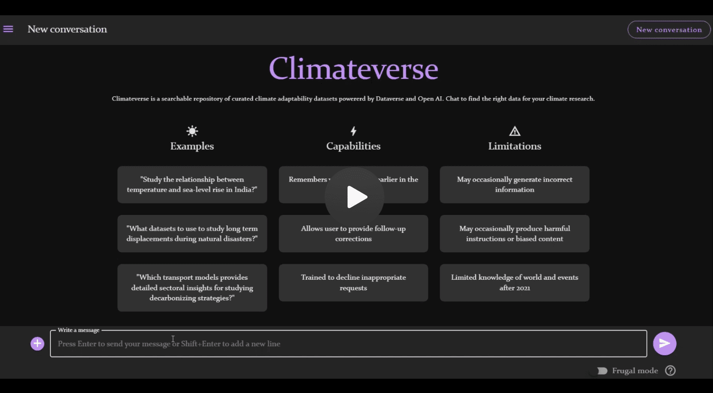Screenshot of climateverse webpage