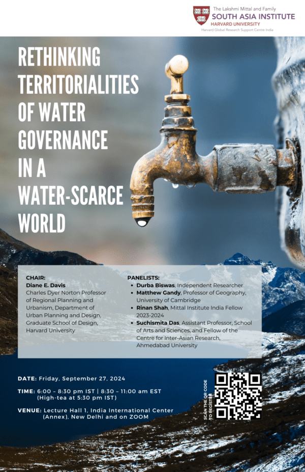 tap dripping water with a backdrop of mountains for a poster about water governance event